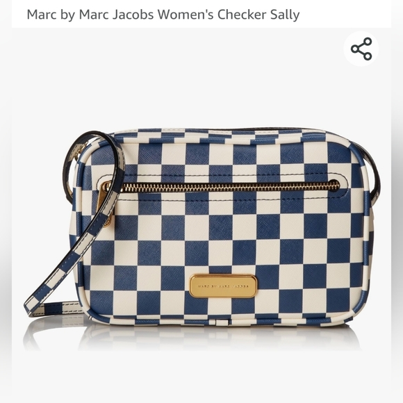 Marc Jacobs Sally Blue White Checker Square Gold Crossbody - Picture 2 of 11